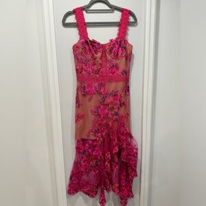 Bronx and Banco Hot Pink Floral Lace Overlay Dress